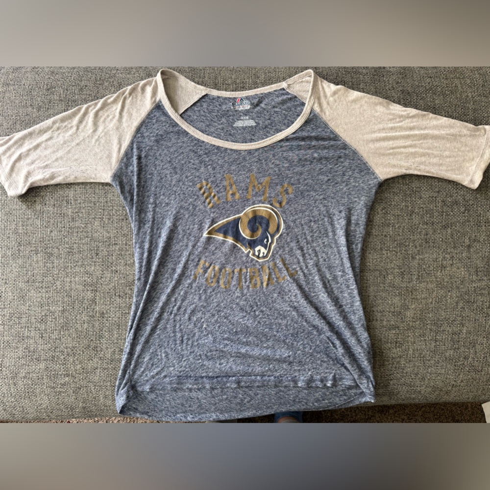 Vintage NFL Rams Blue and Grey Raglan Tee Medium
